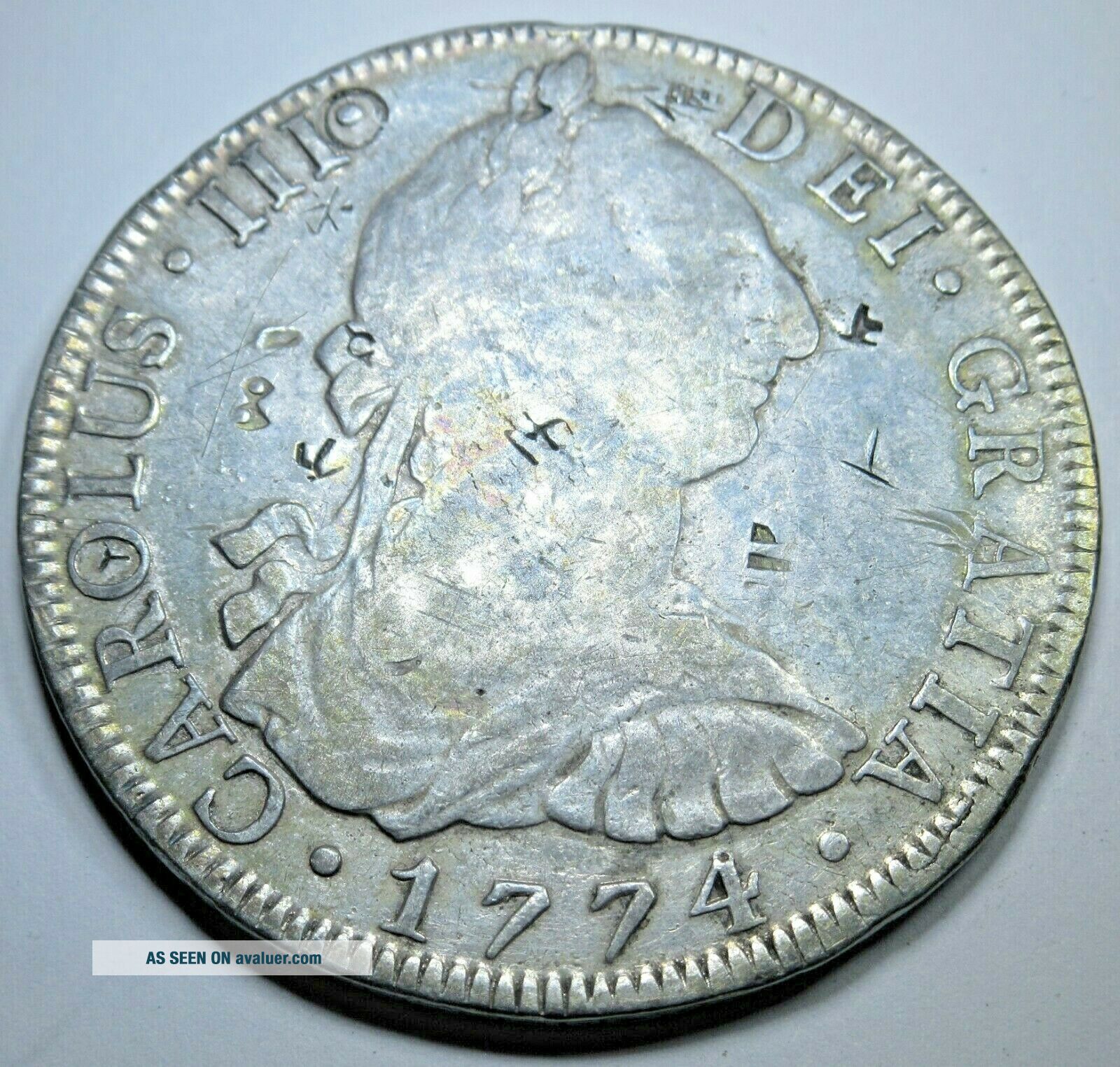 1774 Chopmarks Spanish Silver 8 Reales Eight Real US Colonial Dollar ...