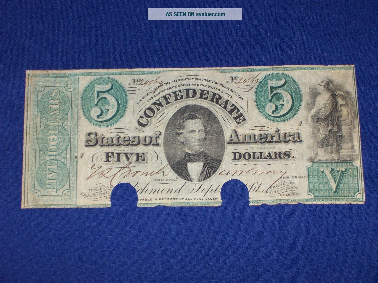 $5 T - 33 Confederate States Of America Civil War Note C11 | #10082741