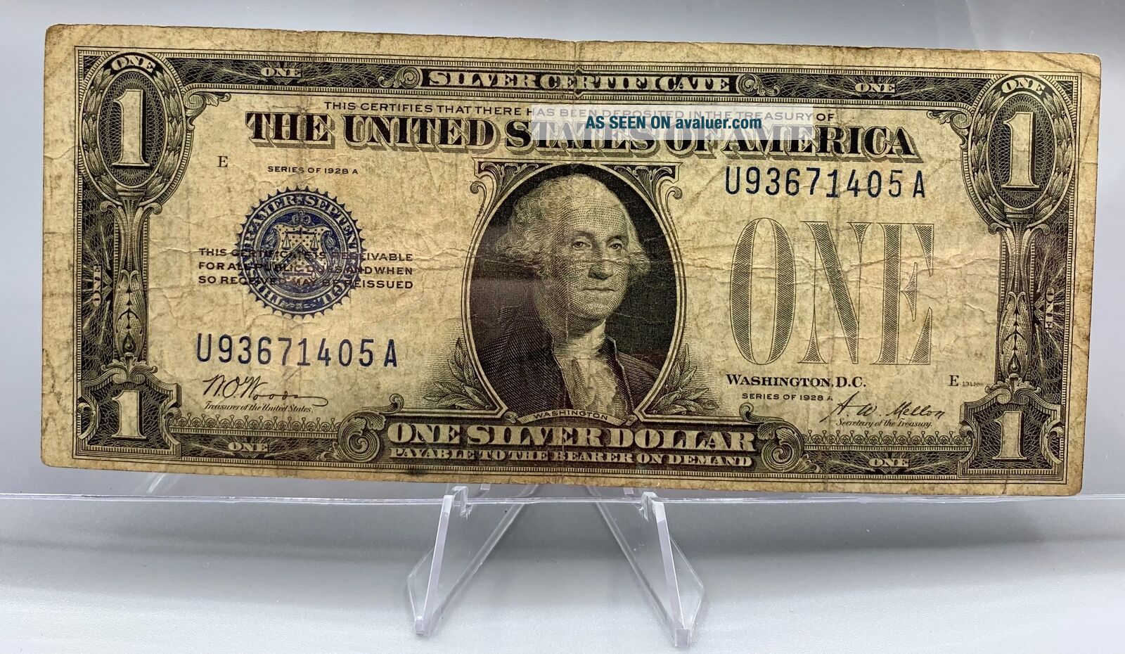 1928 A $1 DOLLAR BILL SILVER CERTIFICATE FRN NOTE BLUE SEAL BANKNOTE ...