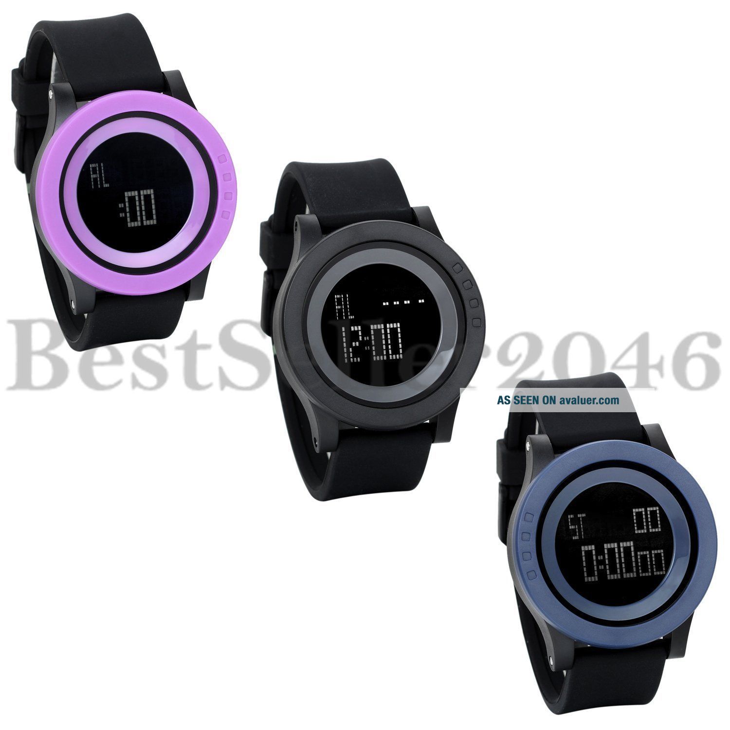 Men Women 30M Waterproof Black Silicone Date Day LED Digital Sport ...