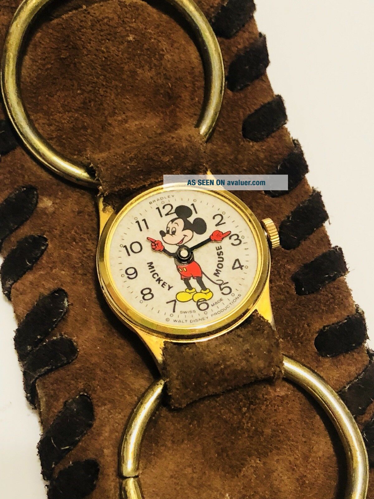 Vintage Mickey Mouse Bradley Watch Walt Disney Swiss Made Leather