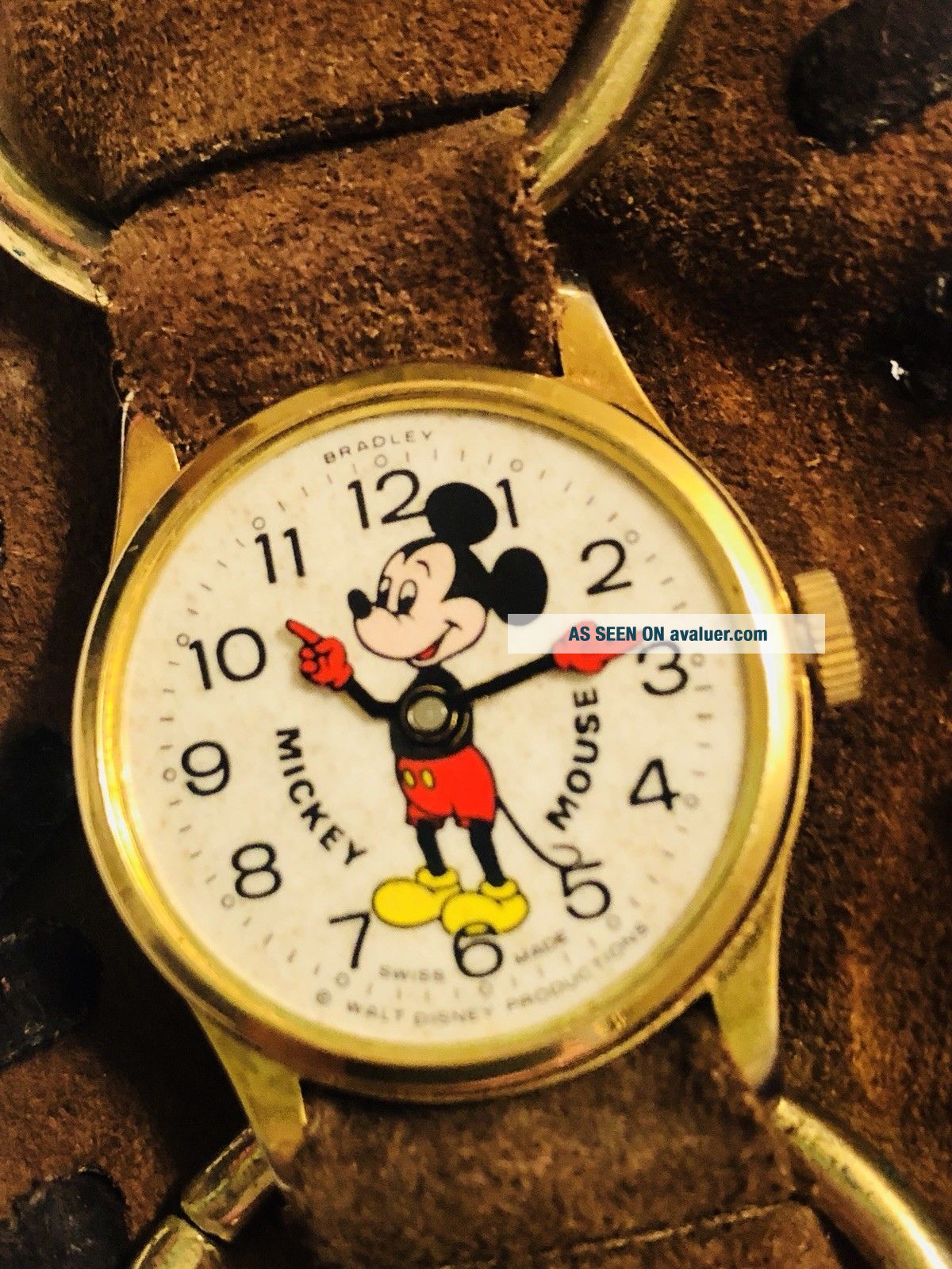 Vintage Mickey Mouse Bradley Watch Walt Disney Swiss Made Leather