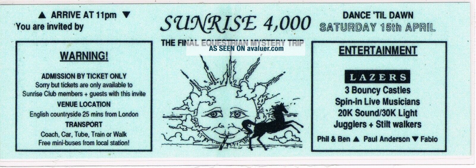 SUNRISE 4000 Rave Flyer Flyers A5 Acid House Party Laminated Bookmark ...