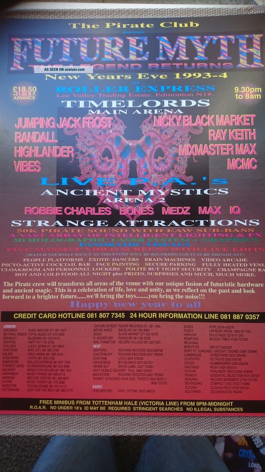 THE PIRATE CLUB FUTURE MYTH 31st December 1993 Large A3 Classic Rave ...