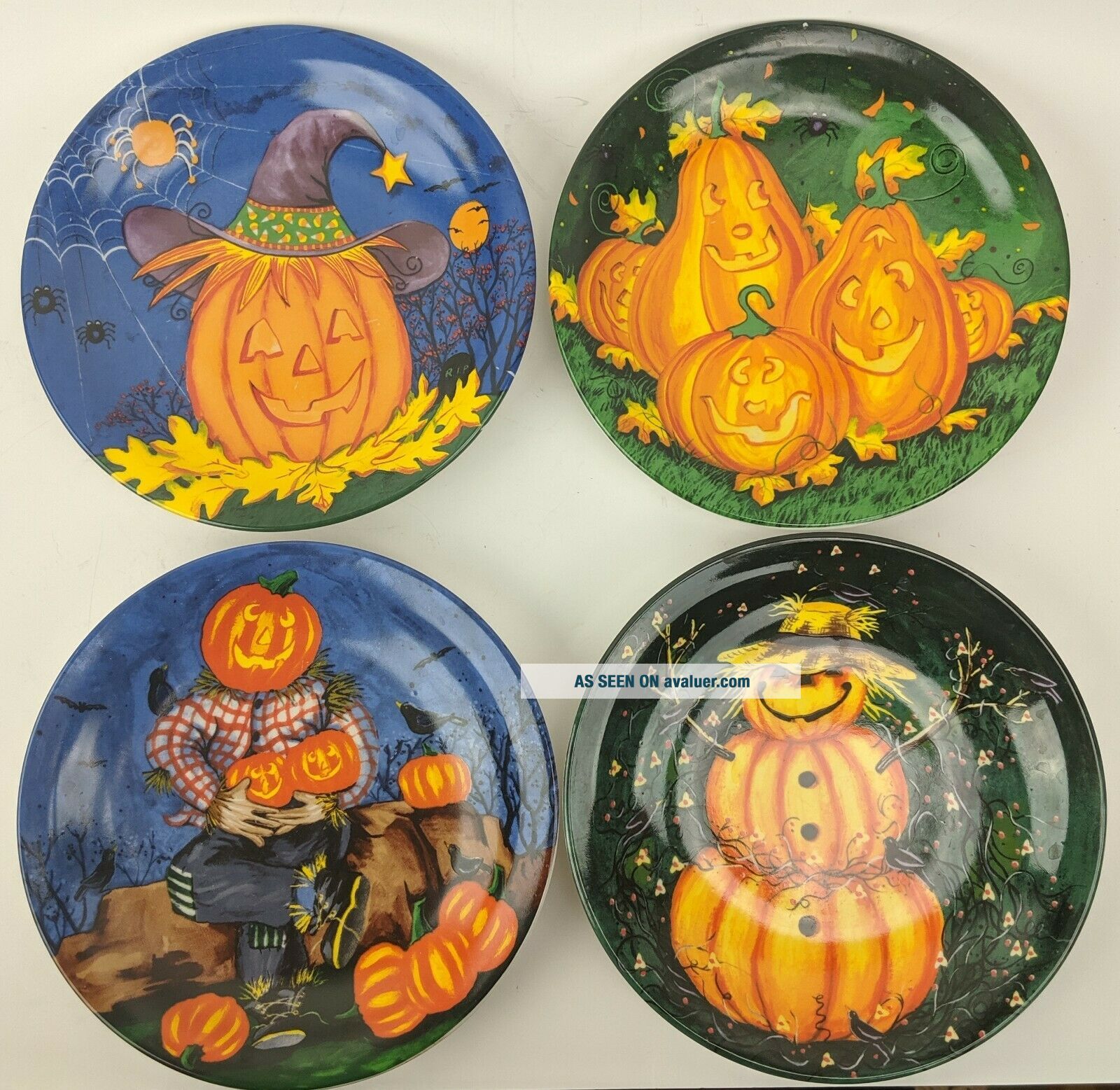 Studio 33 Plates Halloween Pumpkins Set Of 4 Jack O Lantern Holiday ...