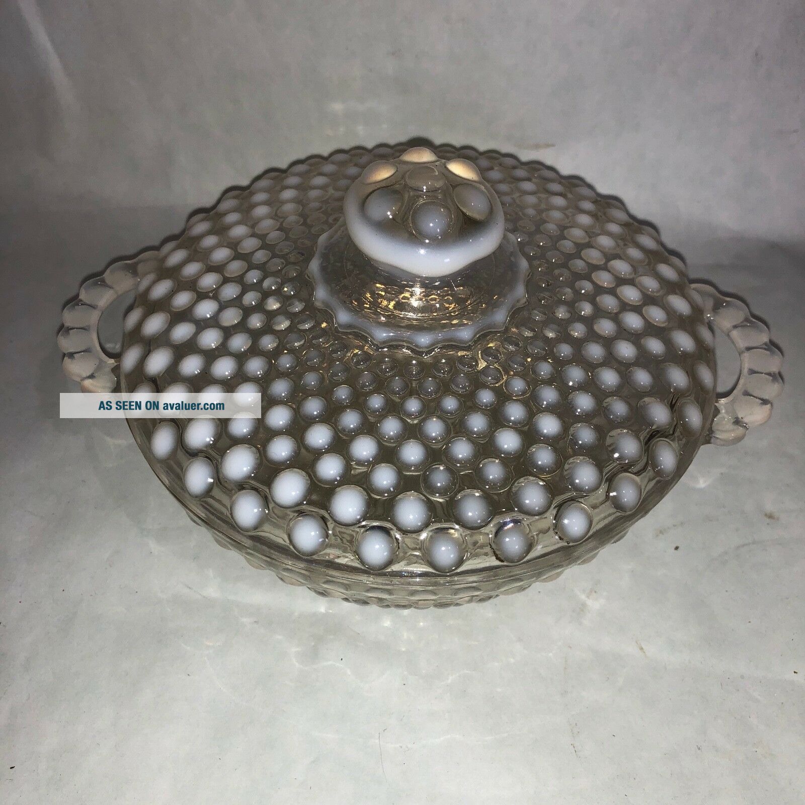Vintage Fenton Art Glass Clear And White Opalescent Hobnail Candy Dish ...
