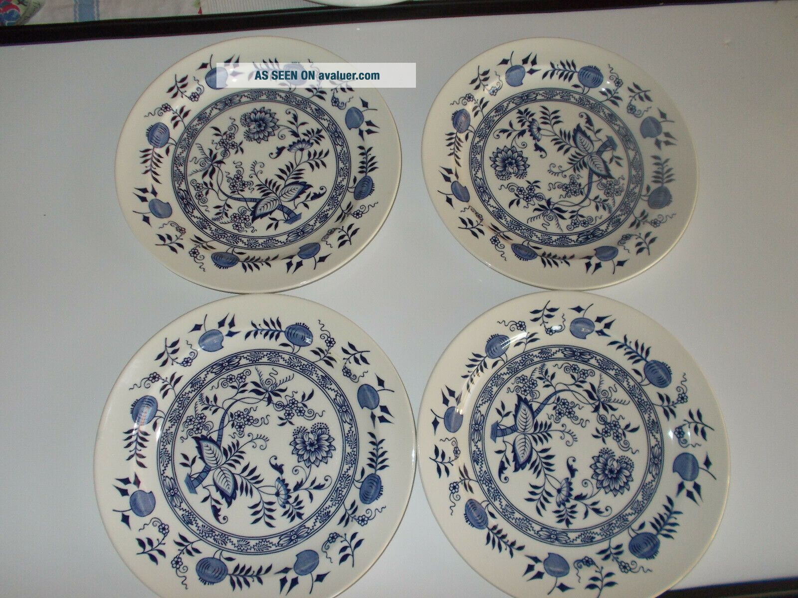 4 WOOD & SONS BLUE FJORD IRONSTONE BLUE ONION DINNER PLATES 10 " SET OF ...