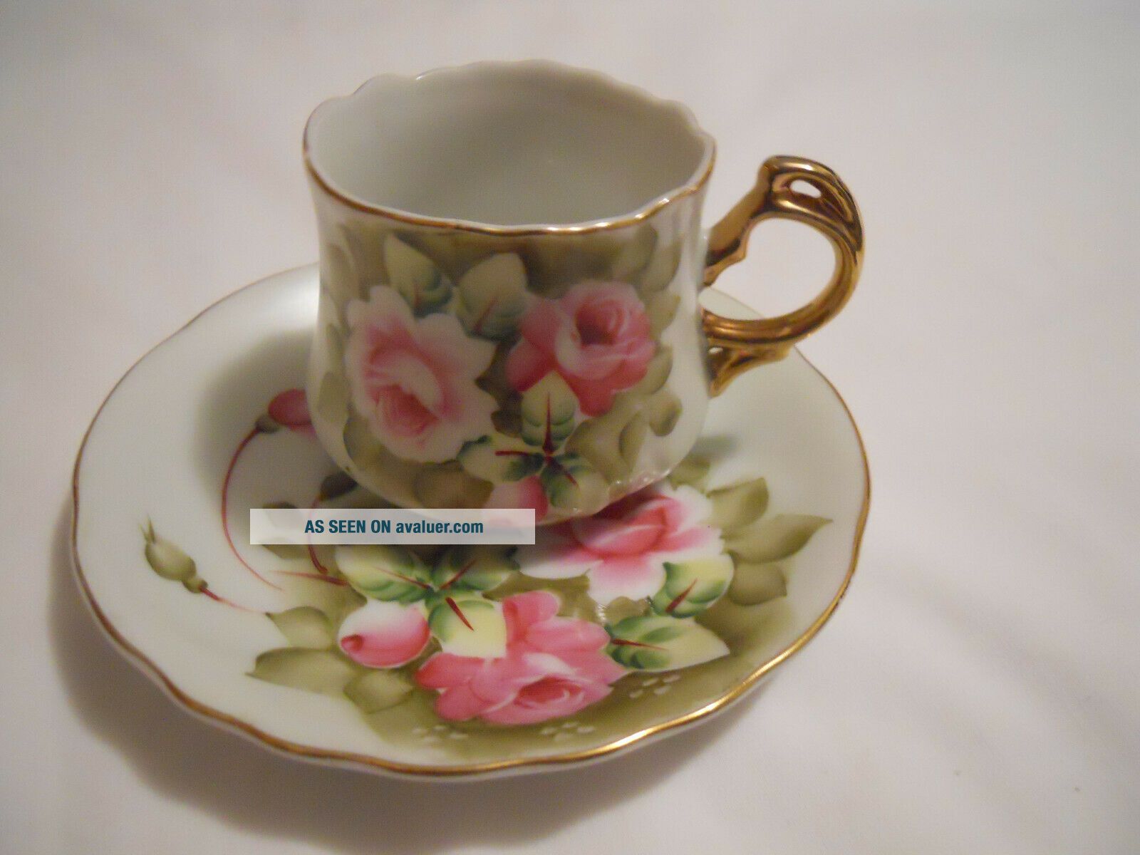 Lefton Roses Vintage Lefton Teacup & Saucer Green Heritage Pink Roses Gold 1151 Hand ...